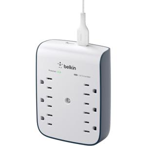 Belkin 6-Outlet Wall Surge Protector w/ 2 USB-A Ports, Wall-Mountable Surge Protector for Home, Office, Travel, Computer Desktop, Laptop, Phone Charger, & More - 900 Joules of Protection