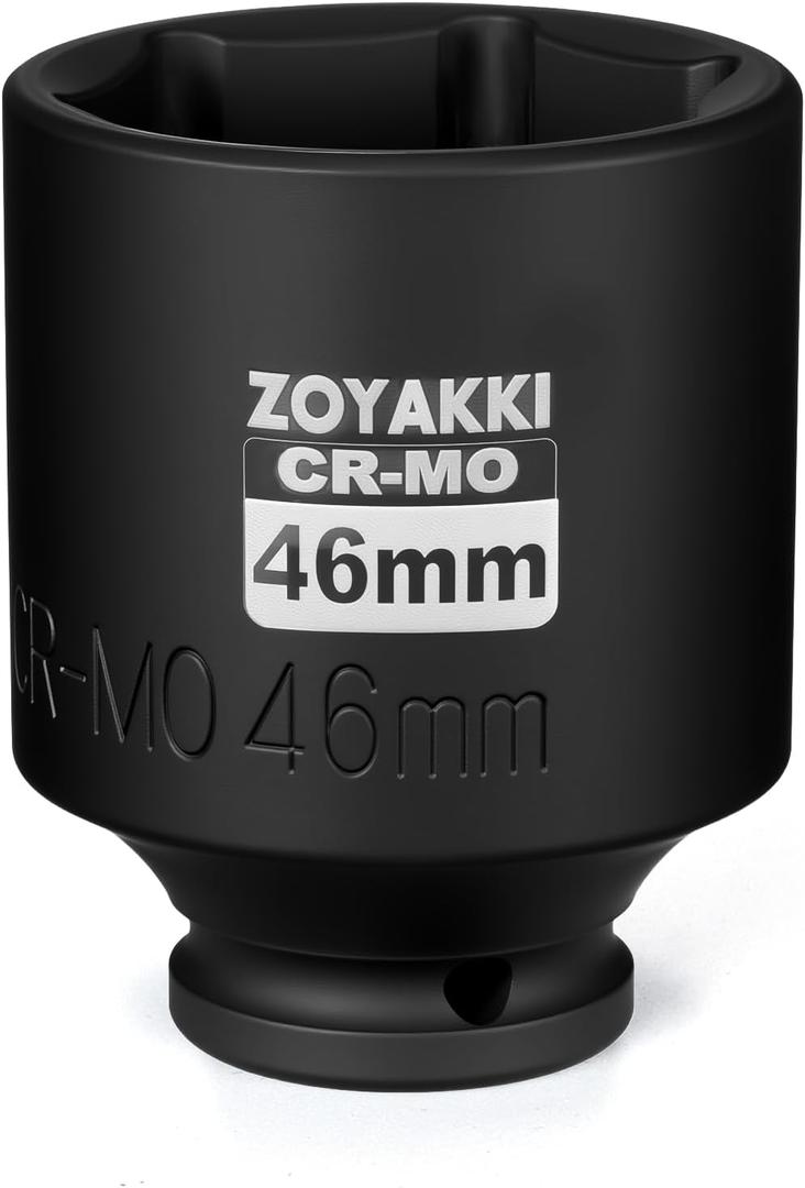 1/2" Drive x 46 mm Deep 6 PT Impact Socket, CR-MO, 1/2-inch Drive 6 Point Axle Nut Socket for Easy Removal of Axle Shaft Nuts (46MM