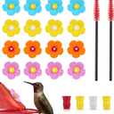 16 Pieces Hummingbird Feeders Replacement Flowers, Pet Hummingbird Feeder Parts Feeding Ports Bird Feeder Replacement Parts with 2 Cleaning Brush for Outdoor Hanging Feeders Bee Guards Kit(Colorful)