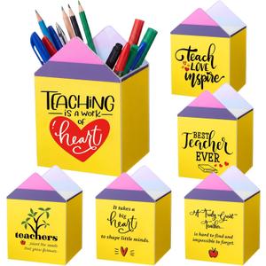 Sherr 6 Pcs Back to School Teacher Gifts Inspirational Acrylic Pen Holders, Pencil Shaped Pencil Cups for First Day of School Teachers Office Classroom Organization
