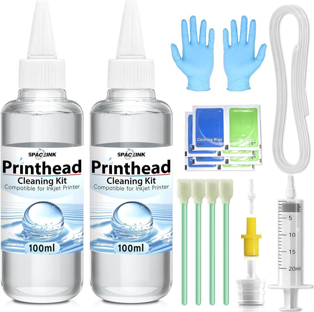 Spaceink Printhead Cleaning kit 200mL for E pson Printer, Printer Cleaning Kit for HP, Print Head Cleaning Kit for Canon, Inkjet Printer Nozzle Cleaning Kit for Brother