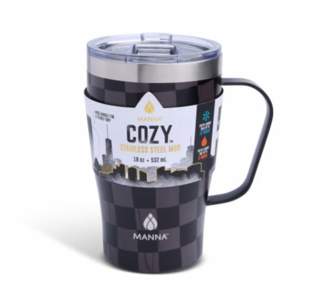 Manna Cozy  Stainless  Steel Mug Black Checkers 18 oz