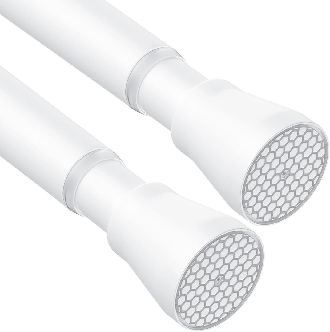 AIZESI 2PCS Shower Curtain Rod 30-64 Inch Adjustable Curtain Rods Never Rust & Non-Slip No Drilling Shower Rod Spring Tension Curtain Rod for Bathroom Doorway Window Closet Cupboard, White