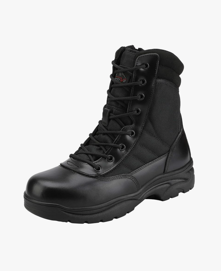 NORTIV 8 Men's Military Tactical Work Boots Side Zipper Leather Motorcycle Combat Boots Trooper(6-8 Inches) Size 9.5