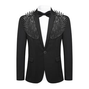Cloudstyle Men's Wedding Sequin Wing Stage Clothes Premium Suit Jacket Blazer Coat Black Black L