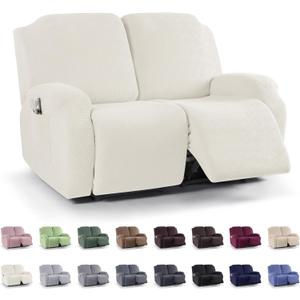 KinCam Recliner Covers, Stretch Reclining Chair Covers, Recliner Sofa Slipcovers Stripe Jacquard Recliner Couch Covers Furniture Protector Covers for Pet Kid (2 Seater, Cream)