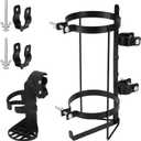 Oxygen Tank Holder for Walker and Rollator Fits D and E Cylinders for 1 inch to 1 1/8 inch 25 to 28.6 mm Tubes ONLY Steel Bracket with Secure Straps and Cup Holder Check Fit Before Purchase
