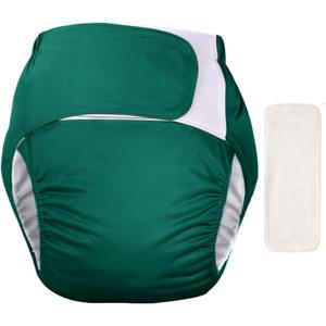 WEEOATAR Unisex Reusable Adult Cloth Diaper,Washable Swim Nappies,Adjustable Incontinence Pocket Diaper with Magic Stickers,Protective Underwear for Seniors,Disability,Postpartum(Green) One Size