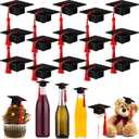 Qunclay 30 Pieces Mini Graduation Cap Black Hats with Red Tassels Plastic Grad Cake Pops Cover Toppers for Graduation Party Decorations