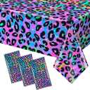 3 Pcs Neon Rainbow Leopard Birthday Tablecloth Disposable Plastic Girl's Sparkly Paint Splatter Cheetah Party Table Cover for Rainbow Leopard Print Pattern Birthday Party Supplies