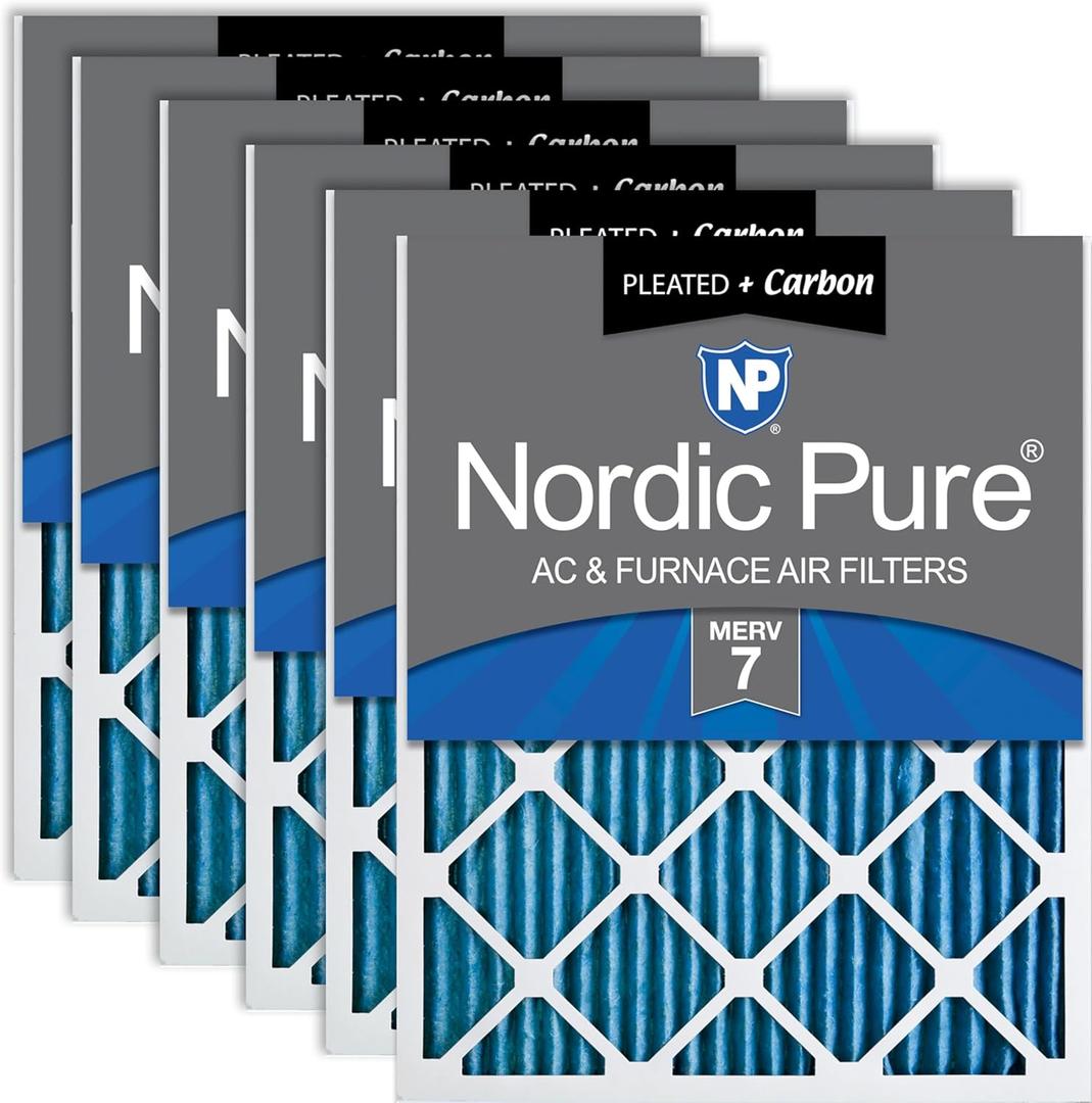 Nordic Pure 14x30x1 (Actual Size: 13 15/16 x 29 15/16 x 3/4) Pleated Air Filters MERV 7 Plus Carbon 6 Pack