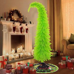 6 Ft Christmas Tree, Bendable Artificial Whimsical Christmas Tree for Indoor Christmas Party Decorations with Metal Stand, Tree Skirt for Holiday, Home, Office, Party