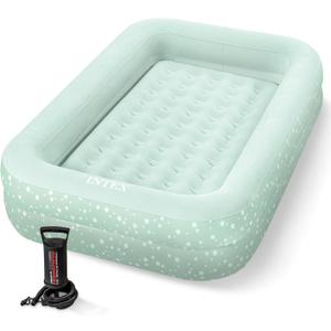 Intex Kids Travel Air Mattress Inflatable Bed with Raised Sides and Hand Pump - Portable Blow-Up Toddler Traveler Bed for Children's Naps or Sleep (Mint Green)