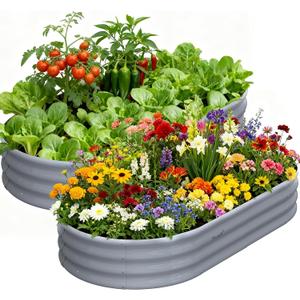 2 Pack 6x3x1ft Raised Garden Bed, 12" Tall Galvanized Metal Raised Beds for Gardening, Rust Resistant Elevated Garden Bed, Planters Box Kit for Outdoor Plants Vegetables Flowers Herbs Tomatoes, Grey