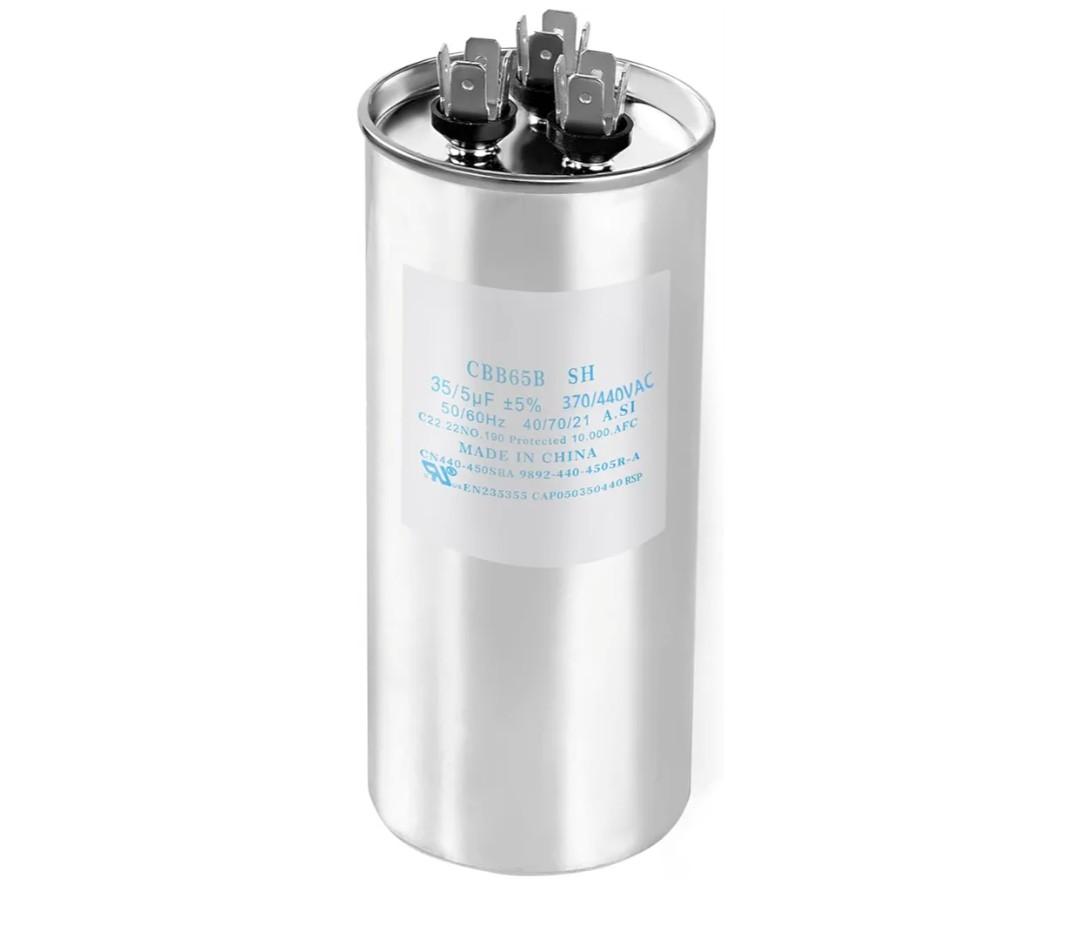 CAP050350440rsp CAP050350440CS 35+5 µF/MFD 370/440V AC Round Dual Run Capacitor – Universal Replacement for HVAC A/C Compressor and Fan Motor