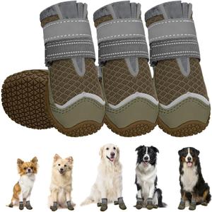 SlowTon Dog Shoes for Dogs - Breathable Dog Boots for Summer Hot Pavement, Paw Protector for Outdoor Walking Winter Snow, Anti-Slip Rubber Dog Booties for HardFloor (Brown Gray, 2)