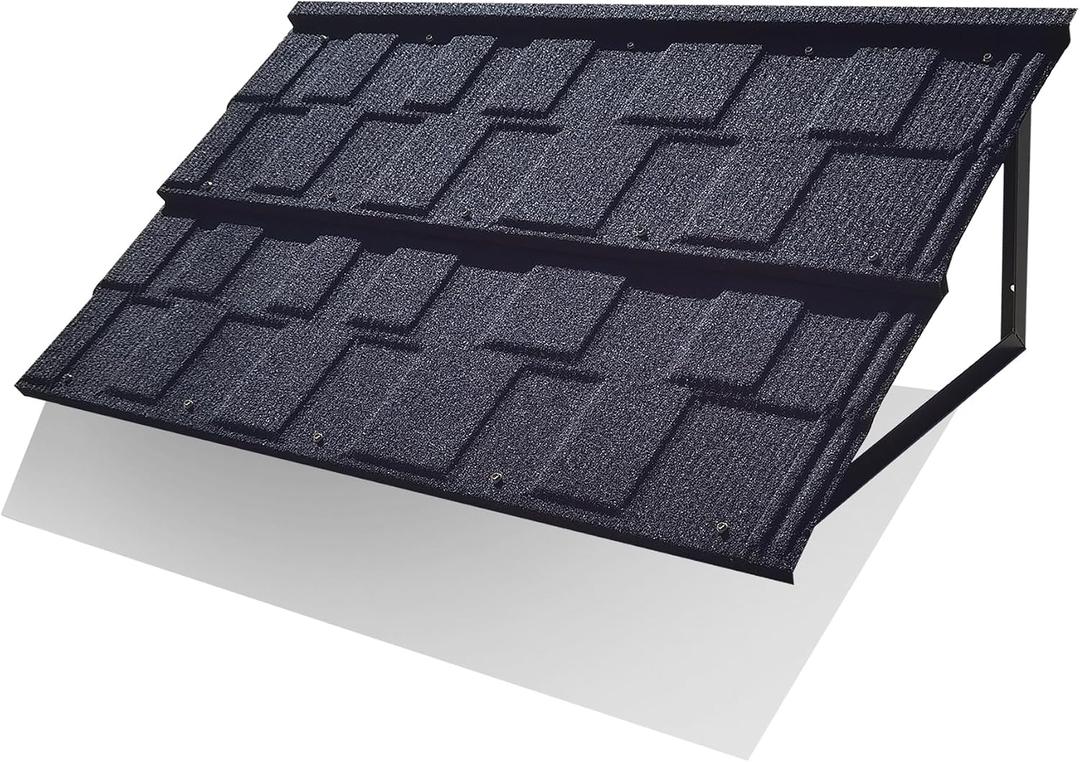 Fixed Metal Awnings 52 in W x 31 in H, Triangle Steel Frame with Tile Shaped Metal Awning for Door Entrance, Windows, Porches and Balconies (Black)