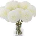Rowfad 12 Pcs Artificial Chrysanthemums Flowers Silk Ball White Flowers Fake Mums Spring Flowers for Valentine's Day Wedding Home Decor (12, White)
