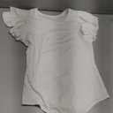 Missufe Women's Round Neck Ruffle Flutter Sleeve Slim Fit Ribbed Knit Casual Summer Bodysuit Tops (Large, White)