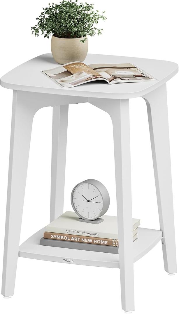 VASAGLE MAEZO Collection - Side Table, 2-Tier Small Square End Table, Nightstand with Tapered Legs, Curved Transitions, for Small Spaces, Living Room, Bedroom, Cloud White ULET236W01