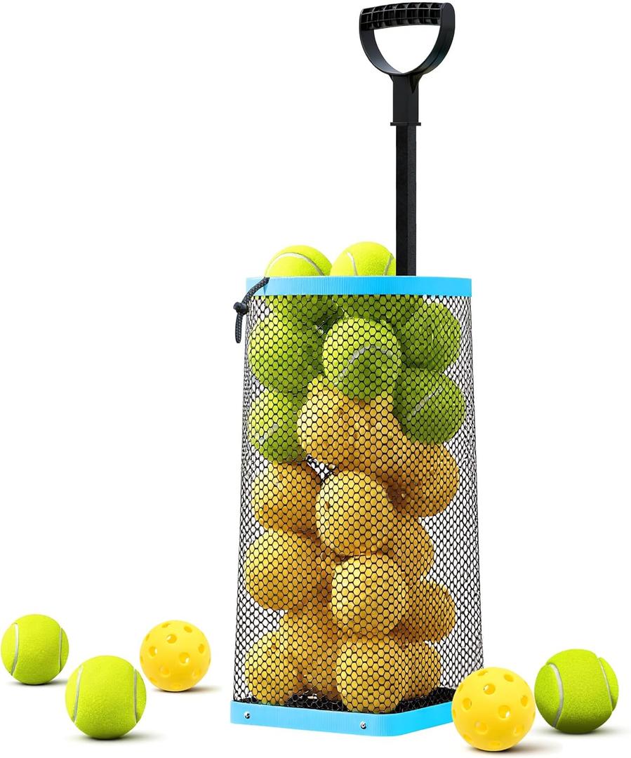 ZUKNC Lightweight Tennis Ball Hopper  Holds 50+ Tennis Balls or 40+ Pickleballs | Durable & Portable Adjustable Tennis Ball Picker | Great for Hard Court, Clay, Grass, Car Trunk (Blue)