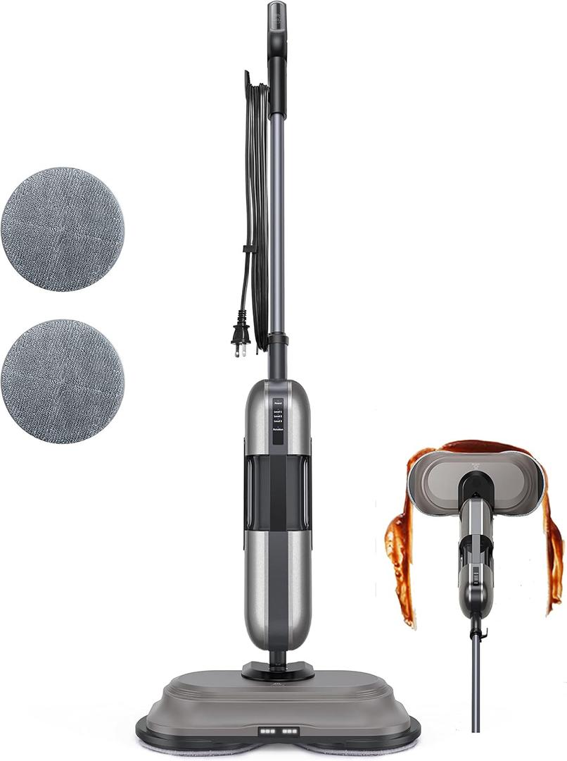 Steam Mop,Aspiron 1100W Electric Spin Scrub Steam Mop,Handle Control 3 Steam Modes Steam Cleaner, 110℃/ 230℉ Steam, 410ml Water Tank, LED Light, Steamer for Marble Floor Hardwood Tile Laminate