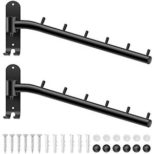 Bosszi 2-Pack Wall Mounted Folding Clothes Hanger Rack, Stainless Steel Clothes Hooks with Swing Arm Holder Space Saving Clothing Hanging System Closet Storage Organizer Heavy Duty Drying Rack (Black),  12.8" x 4.72"