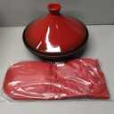 Uno Casa Tagine Pot - 3.65-Quart Moroccan Tajine with Enameled Cast Iron Base and Ceramic Cone-Shaped Lid, High-Quality Cookware- Red Double Oven Mitts Included