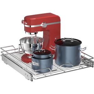 OCG Pull Out Cabinet Organizer (21" W x 21" D), Pull out Shelves 1 Tier, Cabinet Slide Out Shelves for Base Cabinet Organization in Kitchen, Bathroom, Pantry, Bottom Mount, Chrome Finish