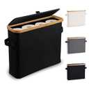 Toilet Paper Storage Basket with Lid, Bamboo Toilet Paper Storage Holder Stand Organizer for Bathroom, Toilet Paper Storage Box Container with Handle, Tissue Storage Bin for Small Place Closet, Black