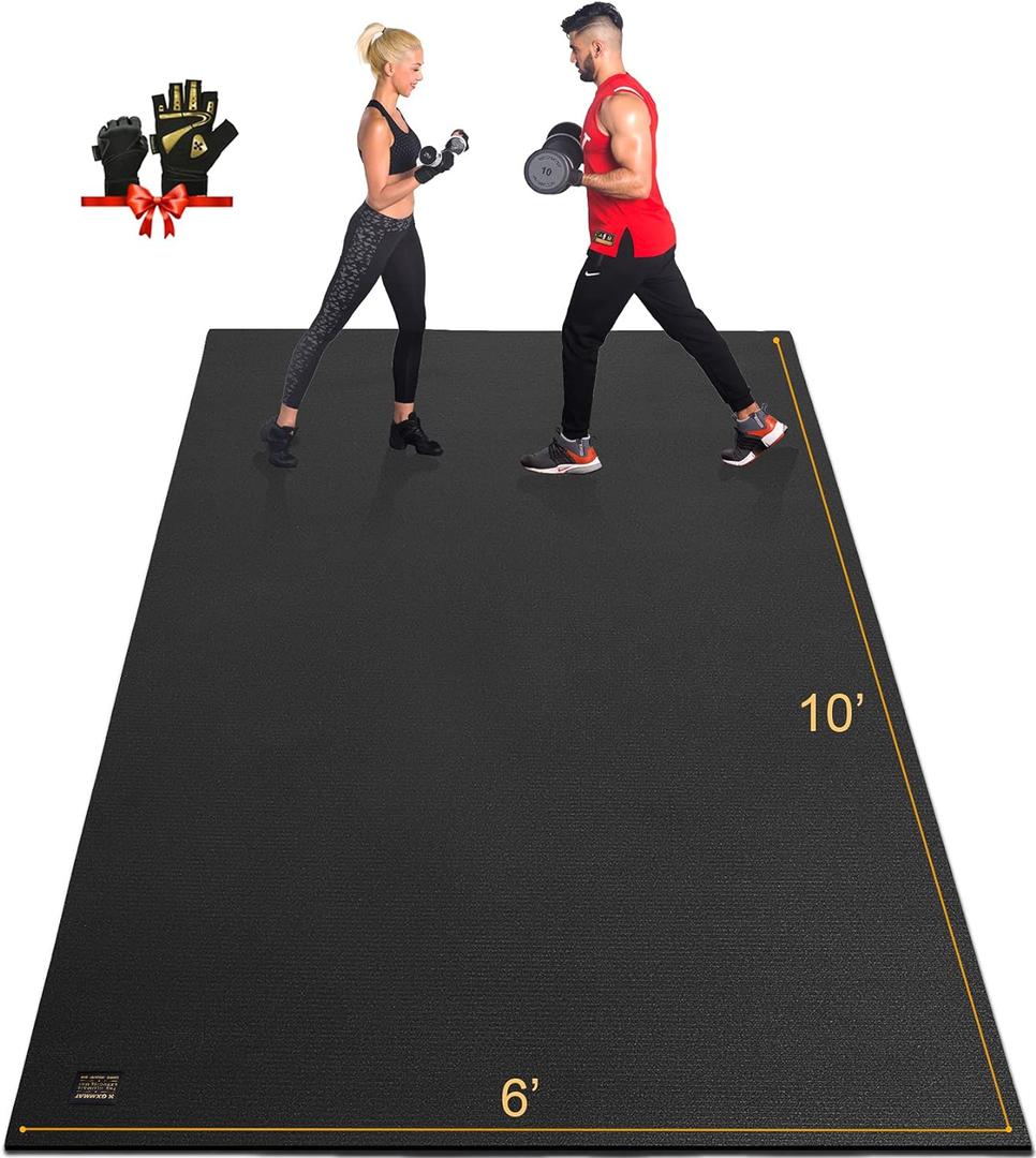 GXMMAT Extra Large Exercise Mat 16'x6'/12'x6'/10'x6'/8'x6'(7mm), Extra Wide Workout Mats for Home Gym Flooring, Non-Slip Thick Durable Cardio Mat for MMA,Plyo,Jump Rope,Weights,Fitness,Shoe-Friendly (Black Real)