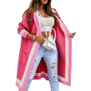 Yimoon Womens Long Cardigan Sweater Color Block Open Front Hooded Cardigan Oversized Knit Sweater Outwear