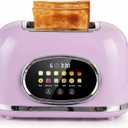 Roter Mond 2 Slice Toaster Smart Touch Screen, Retro Stainless Steel Bread Toaster with Digital Timer, Sleep Mode, Bagel, Cancel, and Defrost Functions, 6 Bread Types and Shade Settings, Light Purple (Pink)