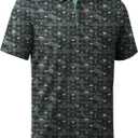 ZITY Men's Golf Shirts Short Sleeve Moisture Wicking Performance Print Patterns Casual Collared Golf Polo Shirt for Men (Green, XL)
