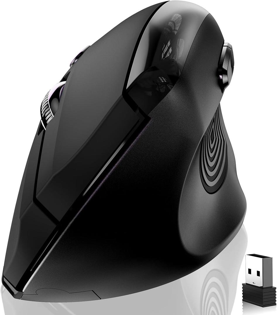 memzuoix Ergonomic Wireless Mouse, 2.4G Optical Cordless, 800/1200/1600 DPI, Vertical Computer Mouse for Laptop, Mac, PC, Desktop (Right Hand, Large) - Black