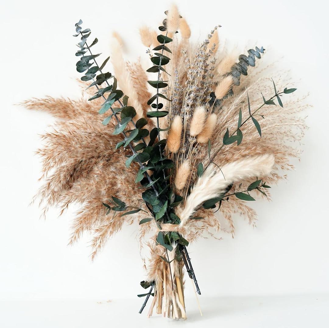 Green Pampas Grass Boho Bouquet Exquisite Lavender and Eucalyptus Dried Flower Arrangements for Western Boho Decor Rustic Flowers for Your Bohemian Home, Bedroom, and Wedding Table Decor