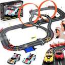 Boy Toys Gifts for 6 7 8-12 Years Old, Slot Car Race Track Sets with 4 Slot Cars, Battery or Electric Car Track for Boys, Dual Racing Game Lap Counter Circular Overpass Track Gifts for Kids