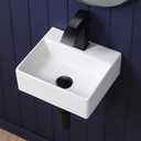 Small Wall Mount Bathroom Vessel Sink 13"x12" Rectangular Floating White Porcelain Ceramic Wall Hung Vanity Basin Sink for Tiny Home,RV,Bathroom, 13.3"x11.5"x4.7"