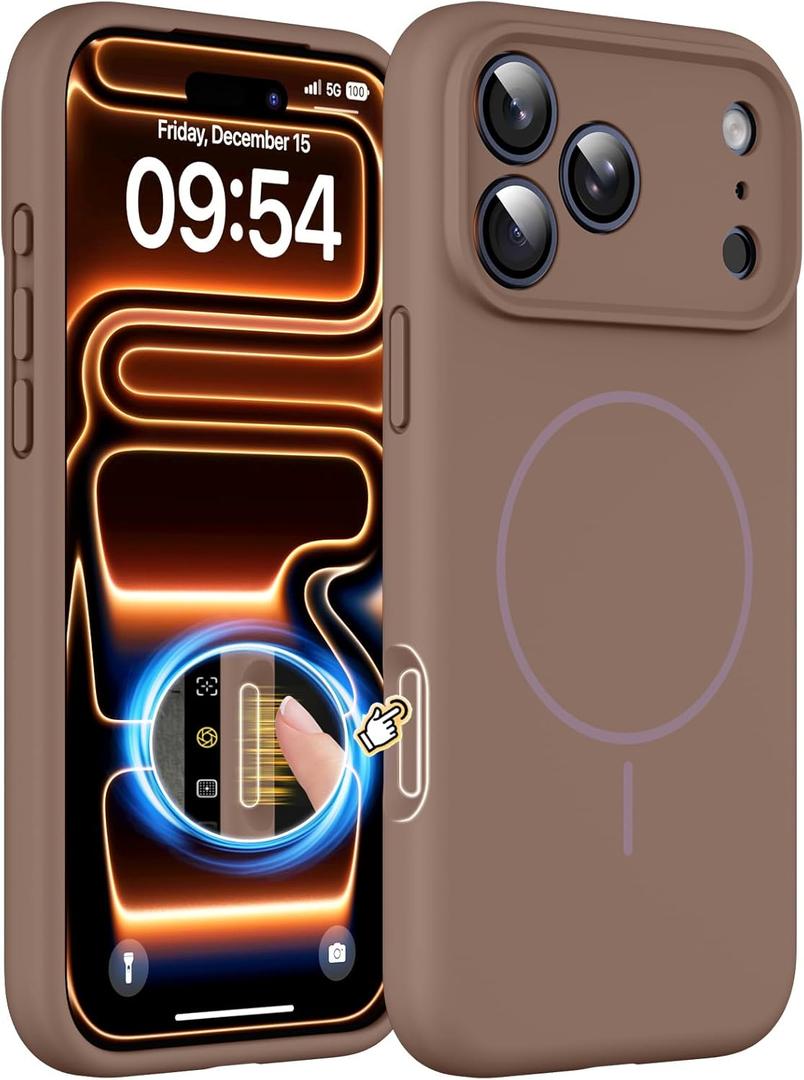 Magnetic for iPhone 17 Pro Max Case, Compatible with MagSafe, Integrated Silicone Camera Control Cover Protection, 3.0mm Thicken Silicone Phone Cover for 17 ProMax 6.9", Brown