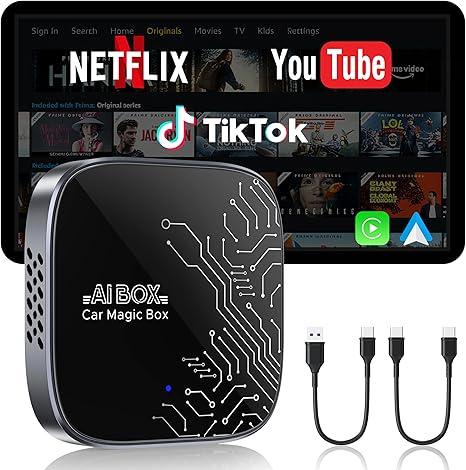 4in1 Wireless CarPlay Adapter for Streaming Netflix/YouTube/TikTok/TF Card, 2026 Magic Video AI Box & Android Auto Dongle [Dual Band WiFi, Autolink Pro] Plug & Play, Fits for OEM Wired Car Play Car