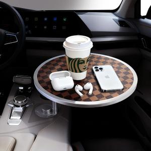 Car Tray Table & Car Desk for Laptop with 2 Risers and Anti-Slip Pad, 360 Rotating Cup Holder for Working and Eating Compatible with Tesla Model 3/Y/S, Ford F150/Explorer/Maverick & Most Vehicles/EV