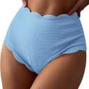 ZAFUL Women's Scalloped Swimsuits Textured Swimwear Wide Strap Top High Waisted Swimsuits Separate (Medium, Bottom Only:sky Blue)