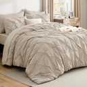 Bedsure California King Comforter Set Beige - Bed in a Bag California King Size 7 Pieces, GentleSoft Pintuck Bed Set Gift for Family, Pinch Pleat Beige Comforter with Sheets, Pillowcases & Shams (02 - Beige)