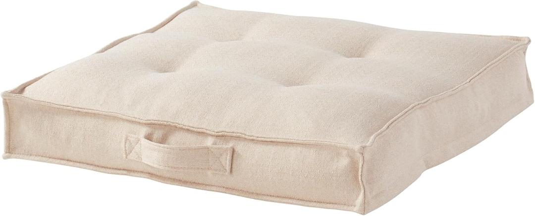 Square Tufted Floor Pillow with Removable Cover, Cream, Large (40")