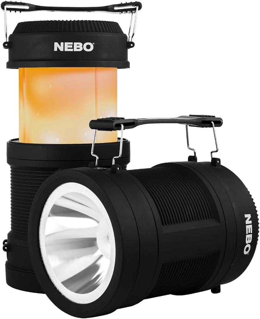 NEBO Big Poppy Lantern, Flashlight & Power Bank | 300 Lumens, 15 Hours Run Time, Rechargeable LED Spotlight, Pop-Up Flame Emulator & Lantern Modes, Water Resistant, Includes Micro-USB Charging Cable