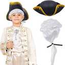 Beelittle George Washington Colonial Costume Dress Up Accessory Colonial Revolutionary War Style Tricorn Hat for Adult Kids
