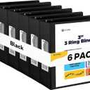3 Inch Binder 3 Ring Binders Black, Slant D-Ring 3” Clear View Cover with 2 Inside Pockets, Heavy Duty Colored School Supplies Office and Home Binders, 6 Pack – by Enday
