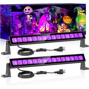 45W LED Black Light Bar,Black Lights for Glow Party,Waterproof Blacklight with Plug & Switch, Halloween Light for Glow in The Dark Party Supplies,Bedroom,Body Paint,Stage Lighting,2 Pack