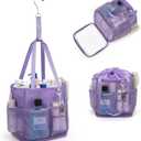 Mesh Shower Caddy Portable for College Dorm Room Essentials, Shower Tote Bag with Hanging Hook and Drawstring, Quick Dry Toiletry Bag with 6 Pockets for Bathroom, Swimming, Gym, Camping, Beach, Travel (Medium, 03-Purple)