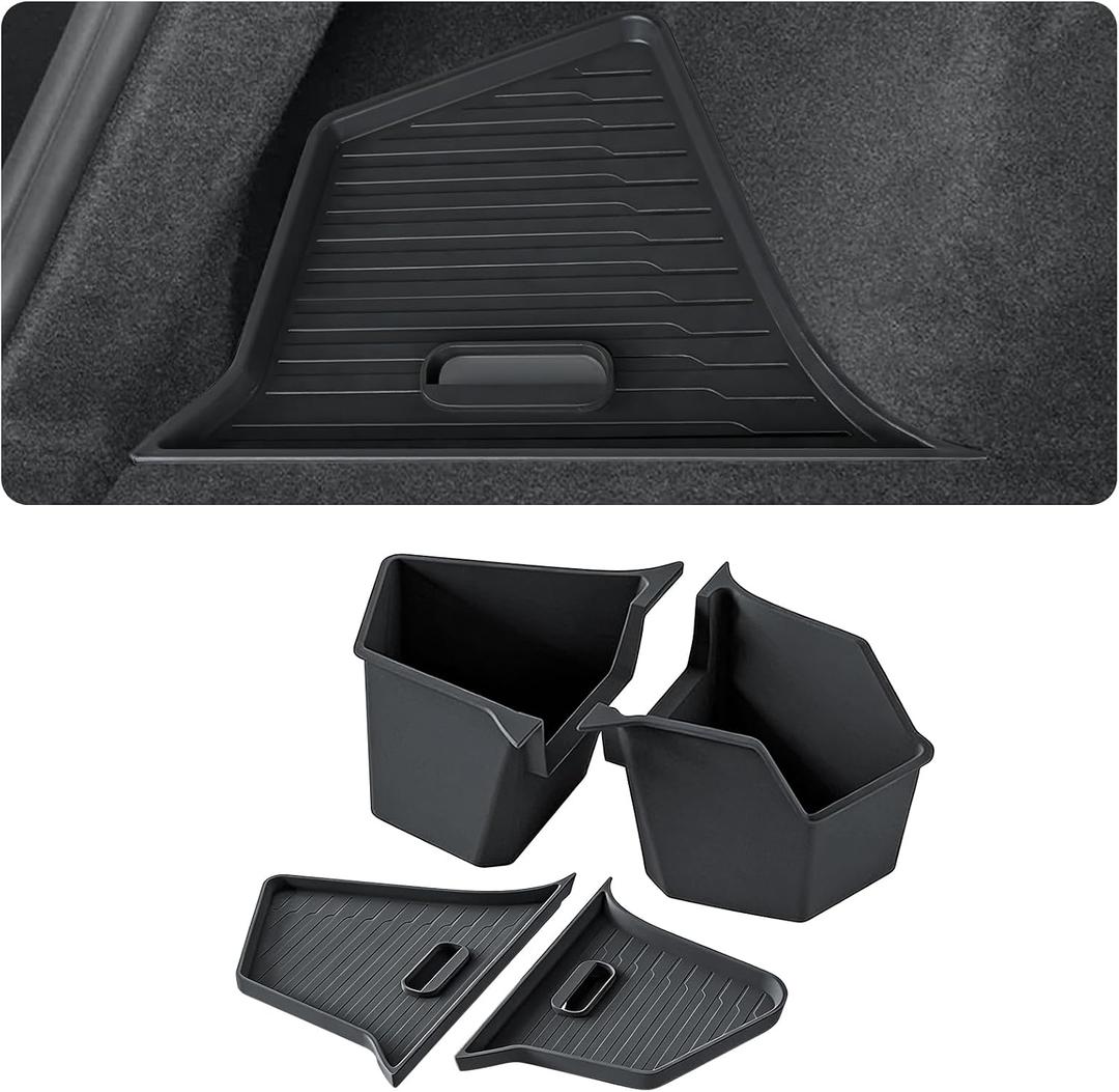 Custom Fit Trunk Storage Bins for Tesla Model Y Juniper 2025-2026 - Rear Cargo Organizer with Lids - TPE Waterproof & Odorless Car Interior Accessories